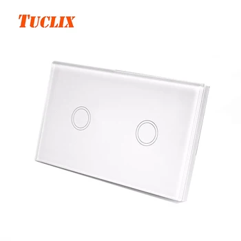 TUCLI OS Touch skifte standard, 110-240v 2gang 1 led lys skifter kontakt lyskontakten vandtæt hærdet glas hvid sort
