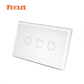 TUCLIX OS, Standard-3-Bande 1 Måde Fjernbetjening Touch Remote Switch Wall Light Switch Med Cystal Glas Panel hvid sort