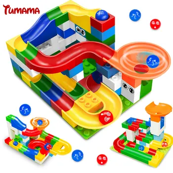 Tumama 52pcs DIY Konstruktion Marmor Race Køre Labyrint Bolde Styr Børn Børn Gaming byggesten Legetøj Kompatibel Med Duplo