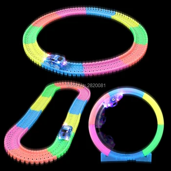 Twister Spor 360 loop sæt, der gløder i mørke spor slot DIY forsamling toy,fleksible skær sporet med 5LED lys bil til kid