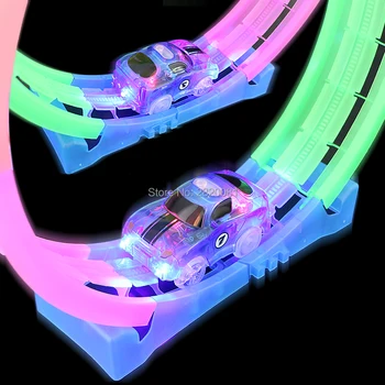 Twister Spor 360 loop sæt, der gløder i mørke spor slot DIY forsamling toy,fleksible skær sporet med 5LED lys bil til kid