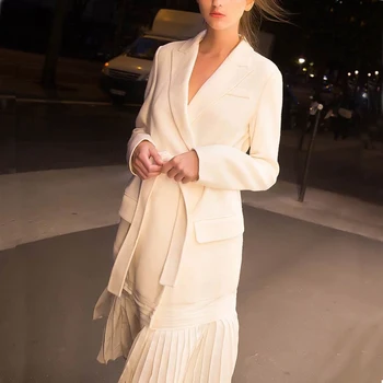 TWOTWINSTYLE 2017 Kvinders Blazere snøre Tunika Cardigan Overfrakke Plisserede Lomme Hvid Lang Stor Størrelse Vindjakke Mode Tøj
