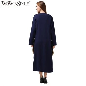 [TWOTWINSTYLE] efterår udlæg naturlige pels lommer lang cardigan trench coat for kvinder i strik, mode, Tøj, New