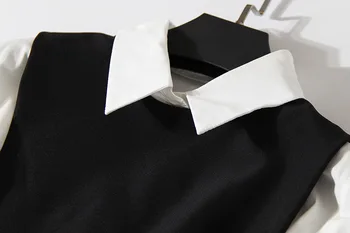 TWOTWINSTYLE Shirt Kjole Kvinders Passer til To-delt Sæt med Lange Ærmer snøre Sort Hvid Asymetrical Vest Kjole Kvindelige Tøj koreansk