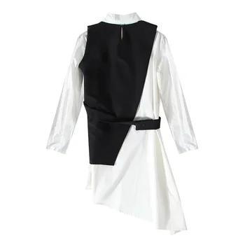 TWOTWINSTYLE Shirt Kjole Kvinders Passer til To-delt Sæt med Lange Ærmer snøre Sort Hvid Asymetrical Vest Kjole Kvindelige Tøj koreansk