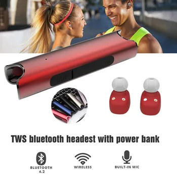 TWS S2 Mini Bluetooth headset Stereo Musik Hovedtelefoner indbygget Mic Lille Trådløse Ørepropper med 850mAh Genoplad batteri til iphone 7