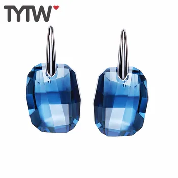 TYTW 925 Sterling Sølv, Krystaller form Blå Swarovski Øreringe til Kvinder Smykker Tilpasse Stud Øreringe