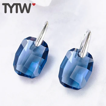 TYTW 925 Sterling Sølv, Krystaller form Blå Swarovski Øreringe til Kvinder Smykker Tilpasse Stud Øreringe