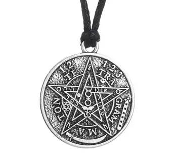 Tætning Wiccan Pentacle Pentagram Tetragrammet Statement Halskæde Vedhæng Choker Voks online Vintage Sølv Smykker Til Kvinder Gave