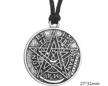 Tætning Wiccan Pentacle Pentagram Tetragrammet Statement Halskæde Vedhæng Choker Voks online Vintage Sølv Smykker Til Kvinder Gave