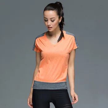 U Kvinders Sports Yoga-Shirt Dobbelt V-Hals Ruched Løs Sportstøj Fitness Kører Korte Raglan ærmer Tøj Yoga Toppe