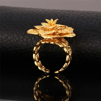 U7 Helt Store Blomster Ring I Guld Farve Kvinder, Kvindelige Smykker Engros Vintage Engagement Bands Ring Justerbar Gave R359