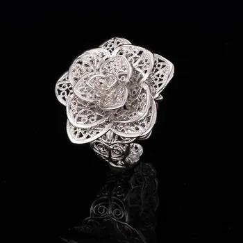 U7 Helt Store Blomster Ring I Guld Farve Kvinder, Kvindelige Smykker Engros Vintage Engagement Bands Ring Justerbar Gave R359