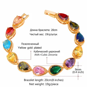 U7 Luksus Farverige Zirkonia til Armbånd Kvinder Trendy Guld Farve Dråbe Vand AAA Smykker Zircon Europæiske Kæde Armbånd H501