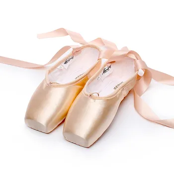 UAFGJORT JIAN Satin lærred spidse sko med bånd og gel tå puder til piger, pink speciale ballet og dans spidse sko.