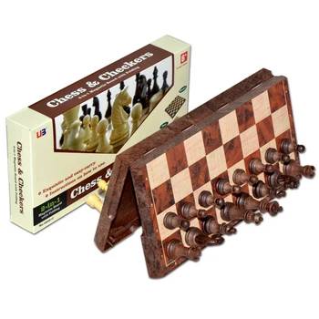 UB børn voksen 2 in1 internationalt Skak og dam Magnetiske træ folde bord solid chessman skak spil
