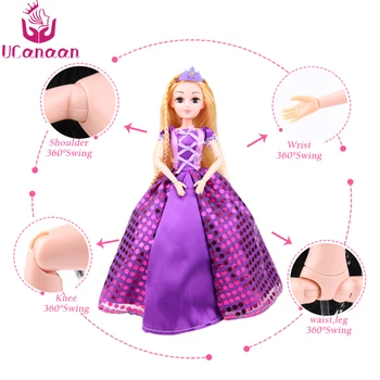 UCanaan 30CM Prinsesse Dukken Rapunzel Long Hair Fashion Legetøj Fælles Bevægelse Lange Tykke Blonde hår Fødselsdag Pige Gave dukke