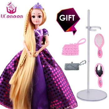 UCanaan 30CM Søde Prinsesse Dukken Rapunzel Legetøj Til Piger, Fælles Flytter Kroppens Skønhed Tyk Fuld Lange Blonde Hår Dukke Til Børn