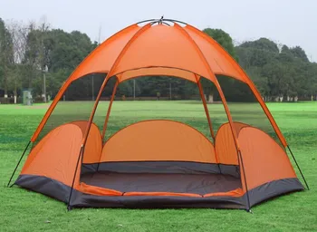 Udendørs Bærbare Camping Vandring 5-8 Person Double Layer Anti-UV/myggenet, vandtæt, Vindtæt stort rum, Skygge Sekskantet telt