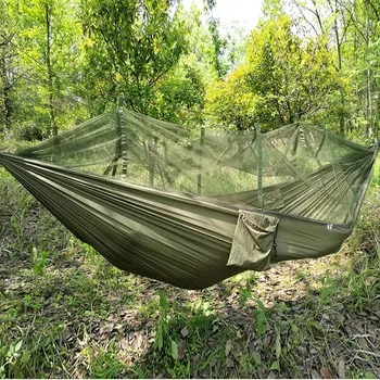 Udendørs Camping Faldskærm Hængekøje Og Myggenet Flyknit Dobbelt Fritid Sovende Hængende Stol, Telt Travel Survival Army Grøn