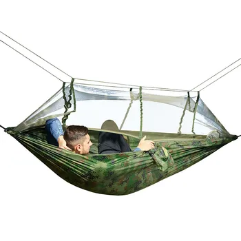 Udendørs Camping Faldskærm Hængekøje Og Myggenet Flyknit Dobbelt Fritid Sovende Hængende Stol, Telt Travel Survival Army Grøn