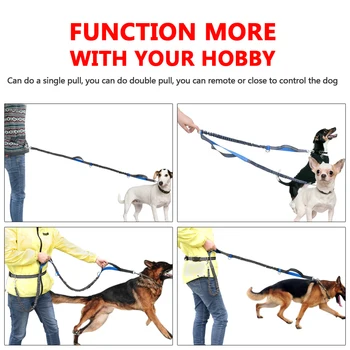 Udtrækkelig Frie Hænder Dog, Snor til at Køre Dual Håndtere Bungee Snor Reflekterende Til Op til 150 lbs Store Hunde Gratis Taske Dispenser