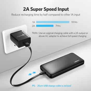 Ugreen 10000mAh Power Bank Dual USB Powerbank Bærbare Mobiltelefon Opladere til iPhone X SamsungS8 Eksternt Batteri, USB Oplader,
