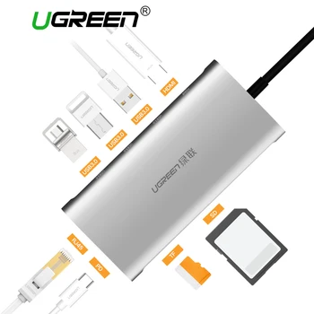 Ugreen USB-HUB, Alle i En USB-C til HDMI, VGA, Kortlæser RJ45 PD Adapter til MacBook, Samsung Galaxy S9/S8/S8+ Type C-HUB USB 3.0
