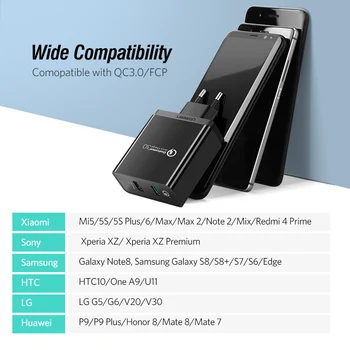 Ugreen USB Oplader Universal Hurtig Opladning 3.0 30W Hurtigt Mobiltelefon Oplader(Hurtig Opladning 2.0-Kompatibelt) for Samsung, Huawei LG