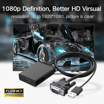 Ugreen VGA til HDMI Konverter Kabel-Adapter med Lyd 1080P VGA-HDMI-Adapter Stik til PC, Laptop, Notebook til HDTV-Projektor