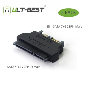 ULT-Bedste 2 Pack 22Pin at 13Pin Slank SATA Adapter 7+15 Seriel ATA Female til 7+6 Mand Adaptere, Stik Converter