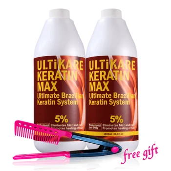 ULTikera 2stk Glatning hår Reparation og ret skade hår produkter Brasilianske keratin behandling med gratis børste