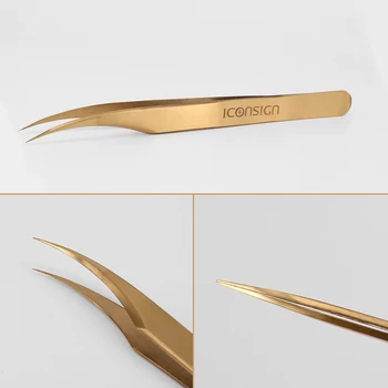 Ultra Præcision Anti-Statisk Golden Pincet til Professionelle Eyelash Extensions Rustfrit Stål Makeup Tweezer