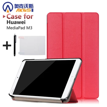 Ultra Slank sag For Huawei MediaPad M3 8.4 tommer tablet beskyttende PU læder smart cover + protector film + stylus
