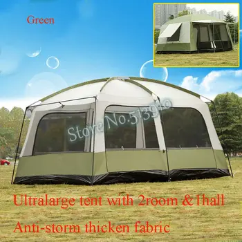 Ultralarge 6 10 12 dobbelt lag udendørs 2living værelser og 1hall familie camping telt anti stor regn med tykkere stof flere