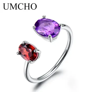 UMCHO 10.7 ct Naturlige Ametyst Granat Ring Forskellige Ædelsten Massiv 925 Sterling Sølv forlovelsesringe For Kvinder Fine Smykker
