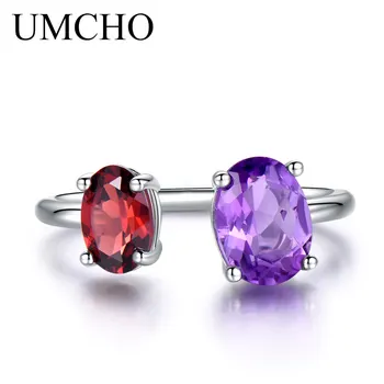 UMCHO 10.7 ct Naturlige Ametyst Granat Ring Forskellige Ædelsten Massiv 925 Sterling Sølv forlovelsesringe For Kvinder Fine Smykker