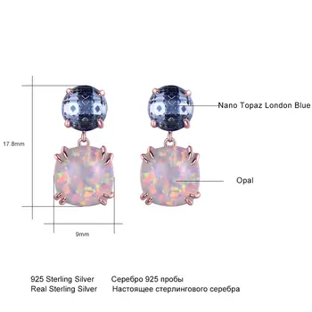 UMCHO 925 Sterling Sølv Opal Stud Øreringe Kvindelige Klassiske Nano London Blå Topas Øreringe Til Kvinder Party Gave Fine Smykker