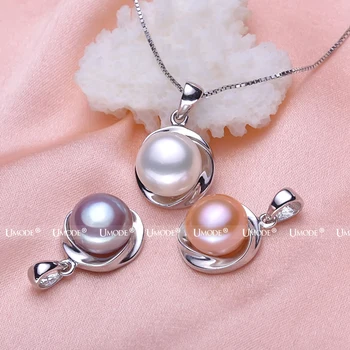 UMODE Sølv Farve Naturlige Perle Vedhæng Halskæder For Kvinder er Smykker Med 9-10mm Ægte ferskvandsperler AN0001