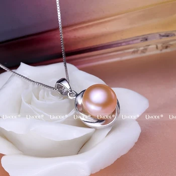 UMODE Sølv Farve Naturlige Perle Vedhæng Halskæder For Kvinder er Smykker Med 9-10mm Ægte ferskvandsperler AN0001