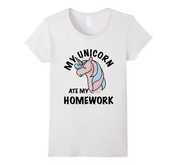 Unicorn Spiste Mine Lektier, Grafisk T-Shirt Sjove Undskyldning Tee Bomuld Toppe Kvindelige Hot Mærke Tøj Trykte T-Shirts Kvinder