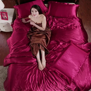 Unihome HOT! ren silke satin sengetøj sæt,boligtekstiler med Kingsize-seng,sengetøj,pudebetræk og dynebetræk