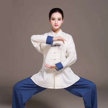 Unikt Design med Lange Ærmer Linned Bi-color Taiji Tøj Tang Passer Kung Fu Uniform Kampsport Tai Chi Passer Wushu Tøjet