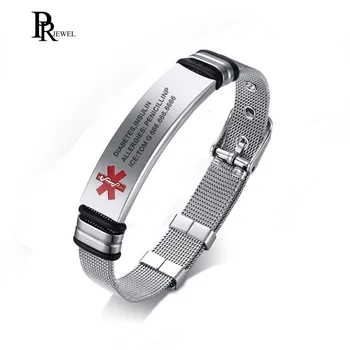 Unisex-Gratis Gravering Rustfrit Stål Medicinsk Alarm ID-Tag Cuff Bangle Armbånd Længde Adjustble