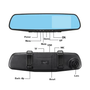 Universal 120 Grader 1080P HD-Bil DVR & Rear View Mirror Kit Bred Vision Indvendige Spejle Inde Fladskærms bakspejl + Dash Cam