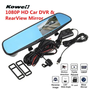 Universal 120 Grader 1080P HD-Bil DVR & Rear View Mirror Kit Bred Vision Indvendige Spejle Inde Fladskærms bakspejl + Dash Cam