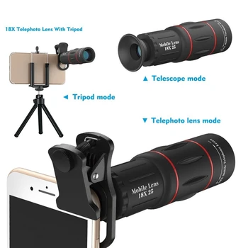 Universal 18X Optisk Zoom Teleskop Mobiltelefon Linse til iPhone Samsung XIAOMI Smartphones klip Telefon Kamera Linse