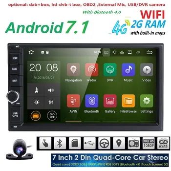 Universal 2din bil radio Android 7.1 for Nissan Bil INGEN DVD-afspiller, GPS, Wifi, BT 2 GB RAM, 32 GB ROM 16G 4G Flash GRATIS KORT LTE-Netværk
