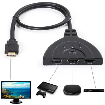 Universal 3 Port Auto HDMI Switch Skifter Splitter Hub Max Adapter 3D Full HD 1080p For HDTV Computer, Projektor, LCD-TV Player