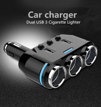 Universal 3 Sockets Måde Bil Auto Cigarettænder Splitter Power Adapter 2 Dual USB biloplader til iphone